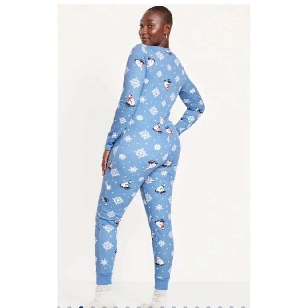 Old Navy Sz Medium Bears That‎ Sleigh Thermal-Knit Pajama One-Piece for Women